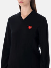 Comme des Garçons Play wool V-neck sweater with red heart and crystals -  | Spazio Pritelli
