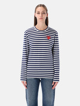 T-shirt a righe bianche e blu con cuore e cristalli di Comme des Garçons Play -  | Spazio Pritelli