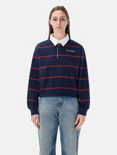 Sporty & Rich navy and merlot cotton Serif logo Rugby polo -  | Spazio Pritelli