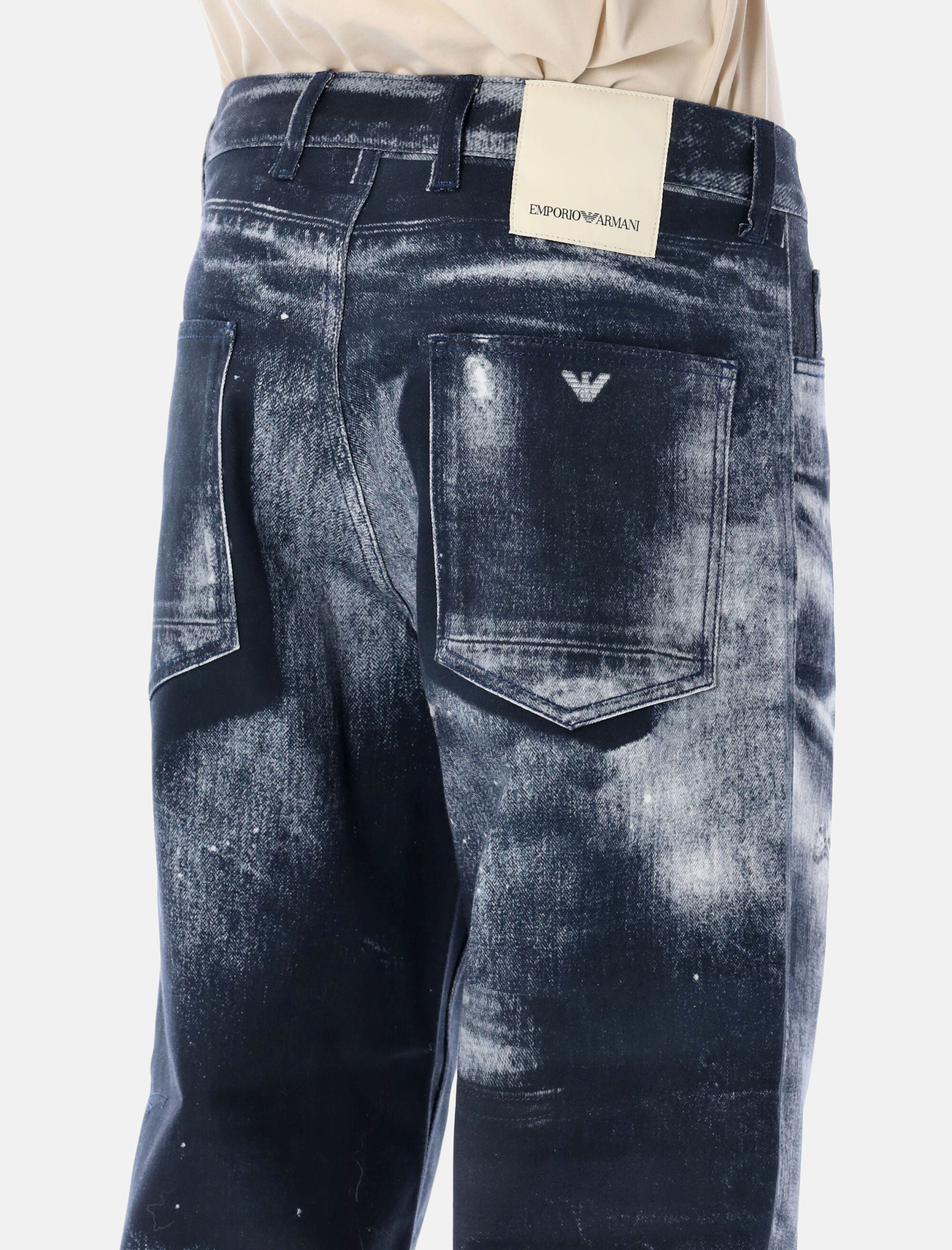 Emporio Armani Organic Cotton Drill Jeans with Used-Effect Print