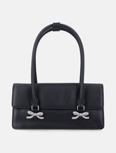 Self-Portrait black leather shoulder bag with crystal bows -  | Spazio Pritelli