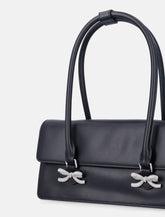 Self-Portrait black leather shoulder bag with crystal bows -  | Spazio Pritelli