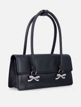 Self-Portrait black leather shoulder bag with crystal bows -  | Spazio Pritelli