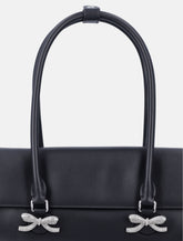 Self-Portrait black leather shoulder bag with crystal bows -  | Spazio Pritelli