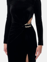 Abito lungo in velluto nero con cut-out e catene gioiello di Self-Portrait -  | Spazio Pritelli