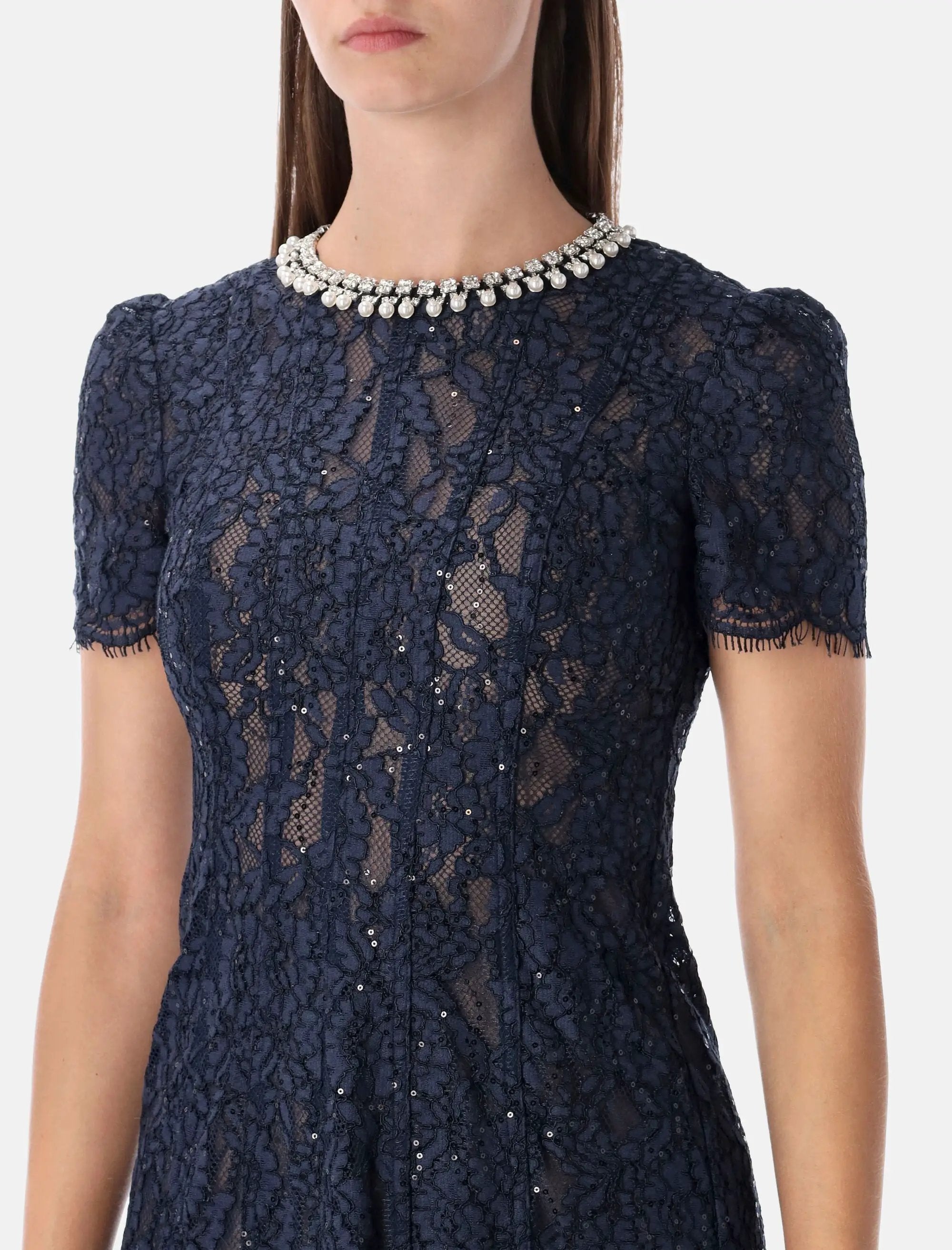 navy embroidered lace sol dress Navy Blue Lace Midi Dress | Womens | X-Small | 100% Polyester
