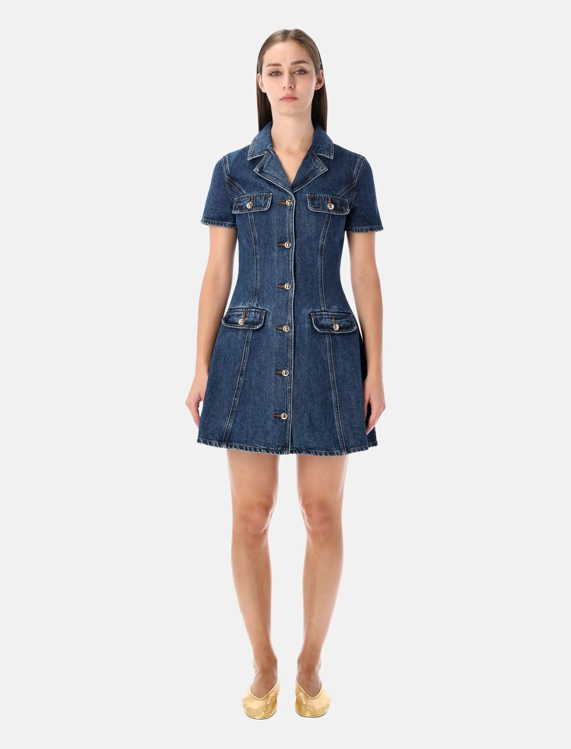 Self-Portrait Blue Denim Mini Dress with Gold Buttons | Spazio Pritelli Self-Portrait Blue Denim Mini Dress with Gold Buttons | Spazio Pritelli