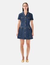 Self-Portrait Blue Denim Mini Dress with Gold Buttons -  | Spazio Pritelli