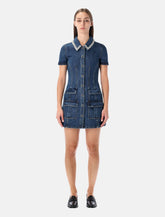 Self-Portrait denim mini dress with crystal-embellished collar -  | Spazio Pritelli