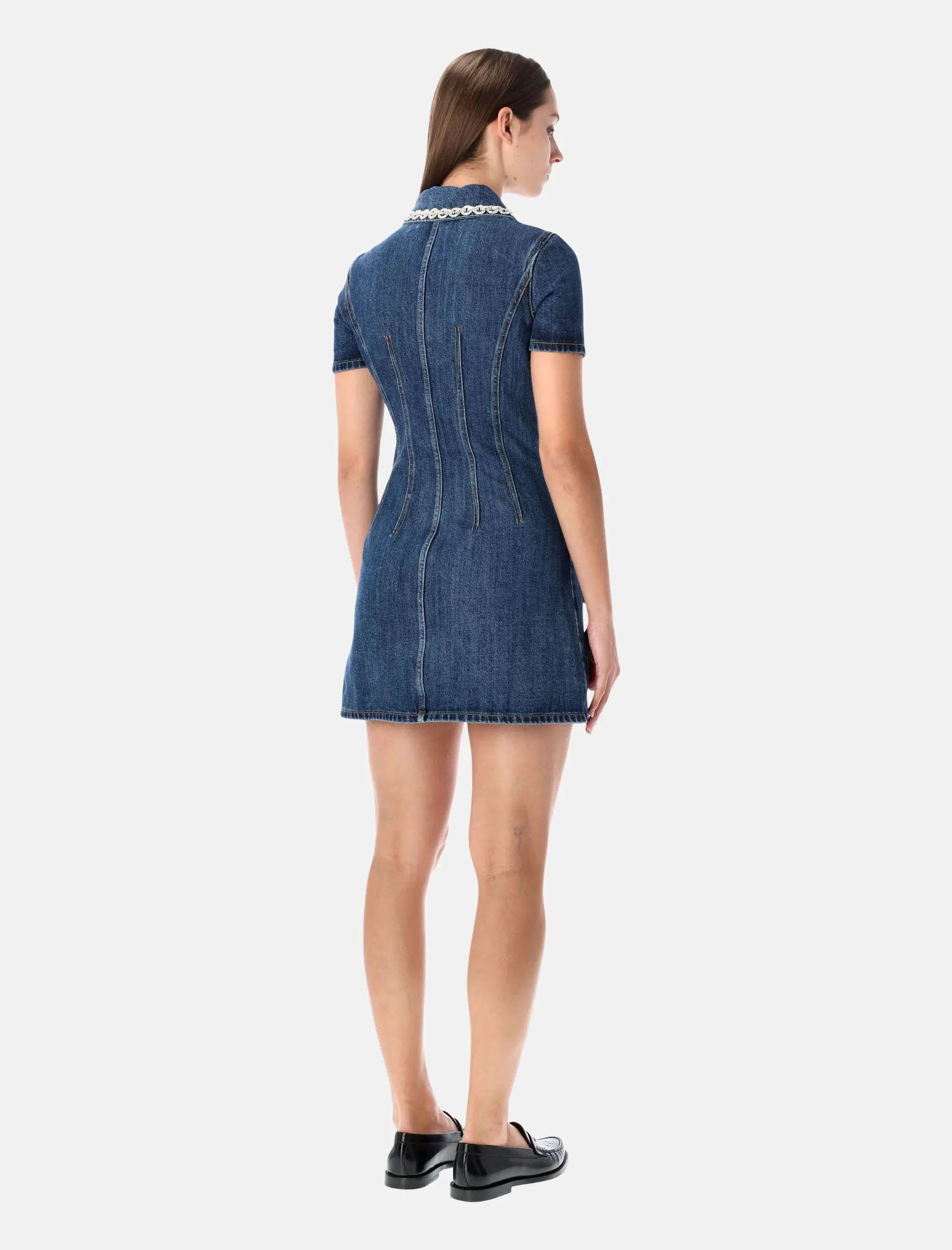Self-Portrait denim mini dress with crystal-embellished collar