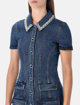 Self-Portrait denim mini dress with crystal-embellished collar -  | Spazio Pritelli