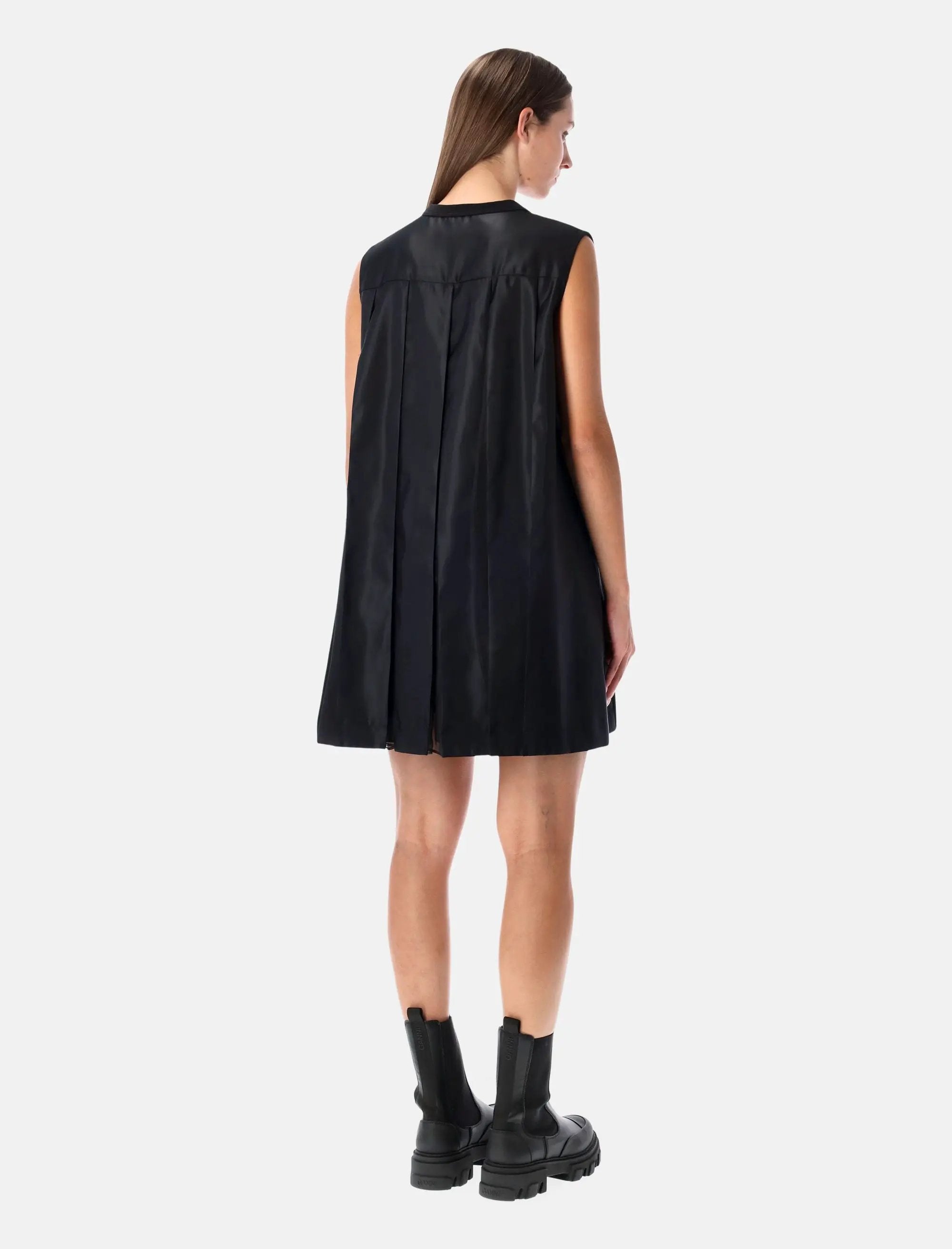 sacai pleated dress SACAI Pleated wool-trimmed pliss-chiffon midi dress
