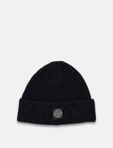 Stone Island Ribbed Wool Beanie with Logo Patch -  | Spazio Pritelli