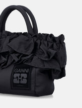 Ganni Black Nylon Ruffled Top Handle Bag -  | Spazio Pritelli