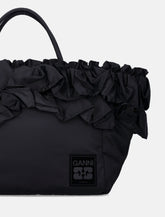 Ganni Black Nylon Ruffled XXL Shopper Bag -  | Spazio Pritelli
