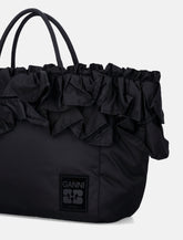Ganni Black Nylon Ruffled XXL Shopper Bag -  | Spazio Pritelli