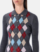 Ganni Grey Knitted Polo wool with Argyle Pattern -  | Spazio Pritelli