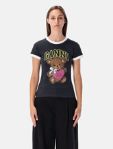 Ganni Black Cropped Teddy Cotton T-shirt -  | Spazio Pritelli