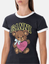 Ganni Black Cropped Teddy Cotton T-shirt -  | Spazio Pritelli