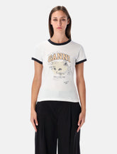 Ganni White Cropped Kitty Cotton T-shirt -  | Spazio Pritelli