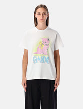 Ganni White Kitty Cotton T-shirt -  | Spazio Pritelli