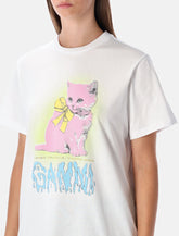 Ganni White Kitty Cotton T-shirt -  | Spazio Pritelli