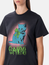 Ganni Black Kitty Cotton T-shirt -  | Spazio Pritelli
