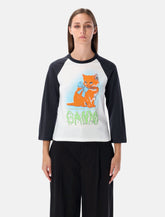 Ganni White Cropped Kitty 3/4 Sleeve T-shirt -  | Spazio Pritelli