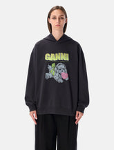 Ganni Dark Grey Oversized Puppy Cotton Hoodie -  | Spazio Pritelli