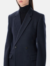 Cappotto midi godet in lana spazzolata navy di Balenciaga -  | Spazio Pritelli