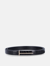 Black crocodile effect leather belt with T buckle -  | Spazio Pritelli