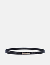 Black crocodile effect leather belt with T buckle -  | Spazio Pritelli