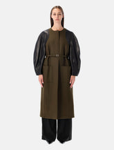 Fendi Green wool midi coat with leather sleeves -  | Spazio Pritelli
