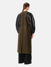 Fendi Green wool midi coat with leather sleeves -  | Spazio Pritelli