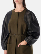 Fendi Green wool midi coat with leather sleeves -  | Spazio Pritelli