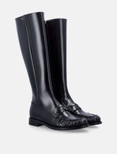 Prada polished leather penny knee-high boots -  | Spazio Pritelli
