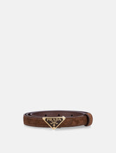 Prada Suede Belt with Triangle Logo Buckle -  | Spazio Pritelli