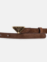 Prada Suede Belt with Triangle Logo Buckle -  | Spazio Pritelli
