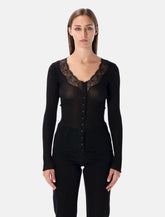 Saint Laurent black silk cardigan with lace trim -  | Spazio Pritelli