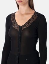 Saint Laurent black silk cardigan with lace trim -  | Spazio Pritelli