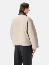 Bottega Veneta beige padded bomber with Intreccio leather collar -  | Spazio Pritelli