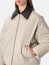 Bottega Veneta beige padded bomber with Intreccio leather collar -  | Spazio Pritelli