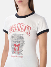 Ganni white cropped Kitty t-shirt -  | Spazio Pritelli