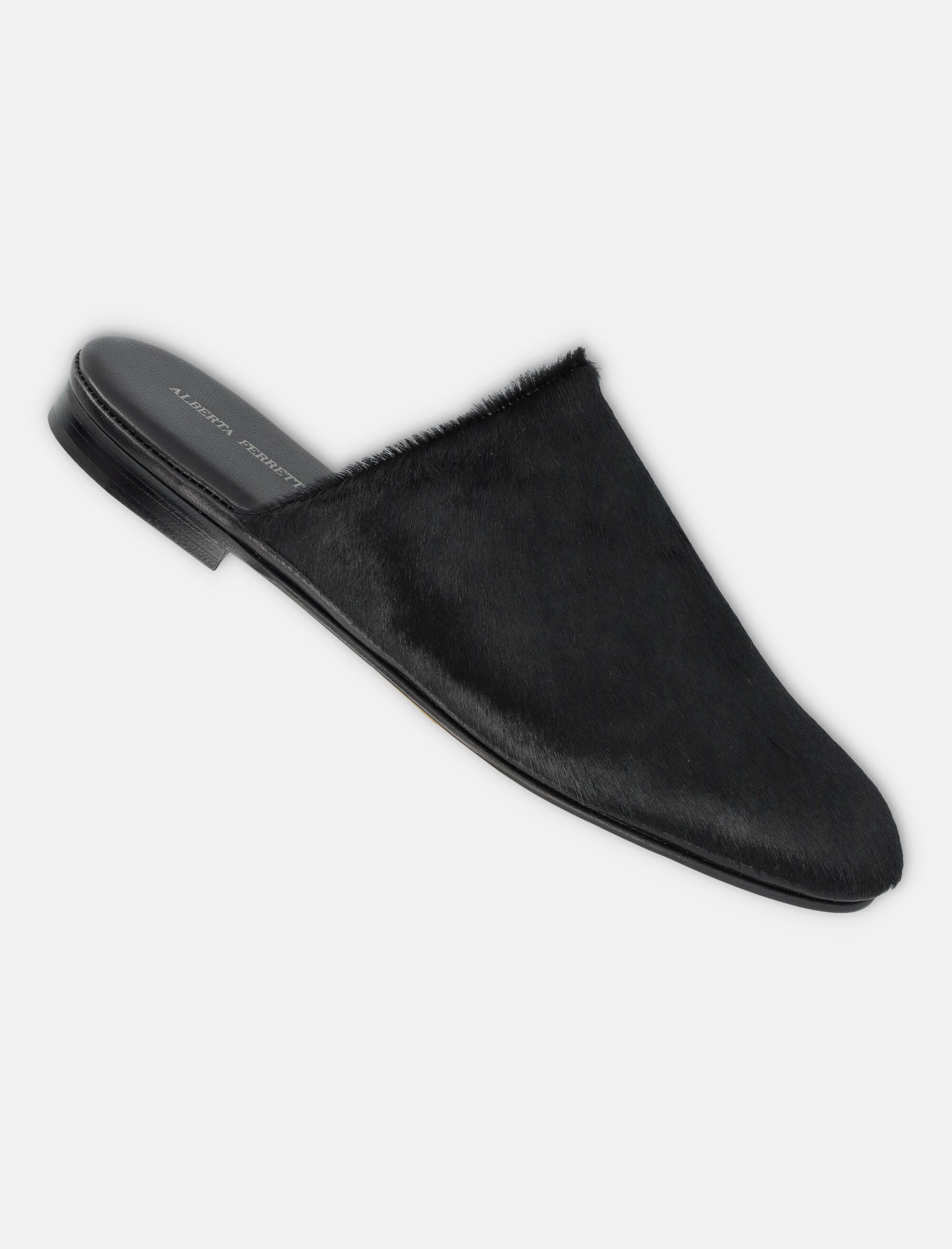 Alberta Ferretti black pony hair mules