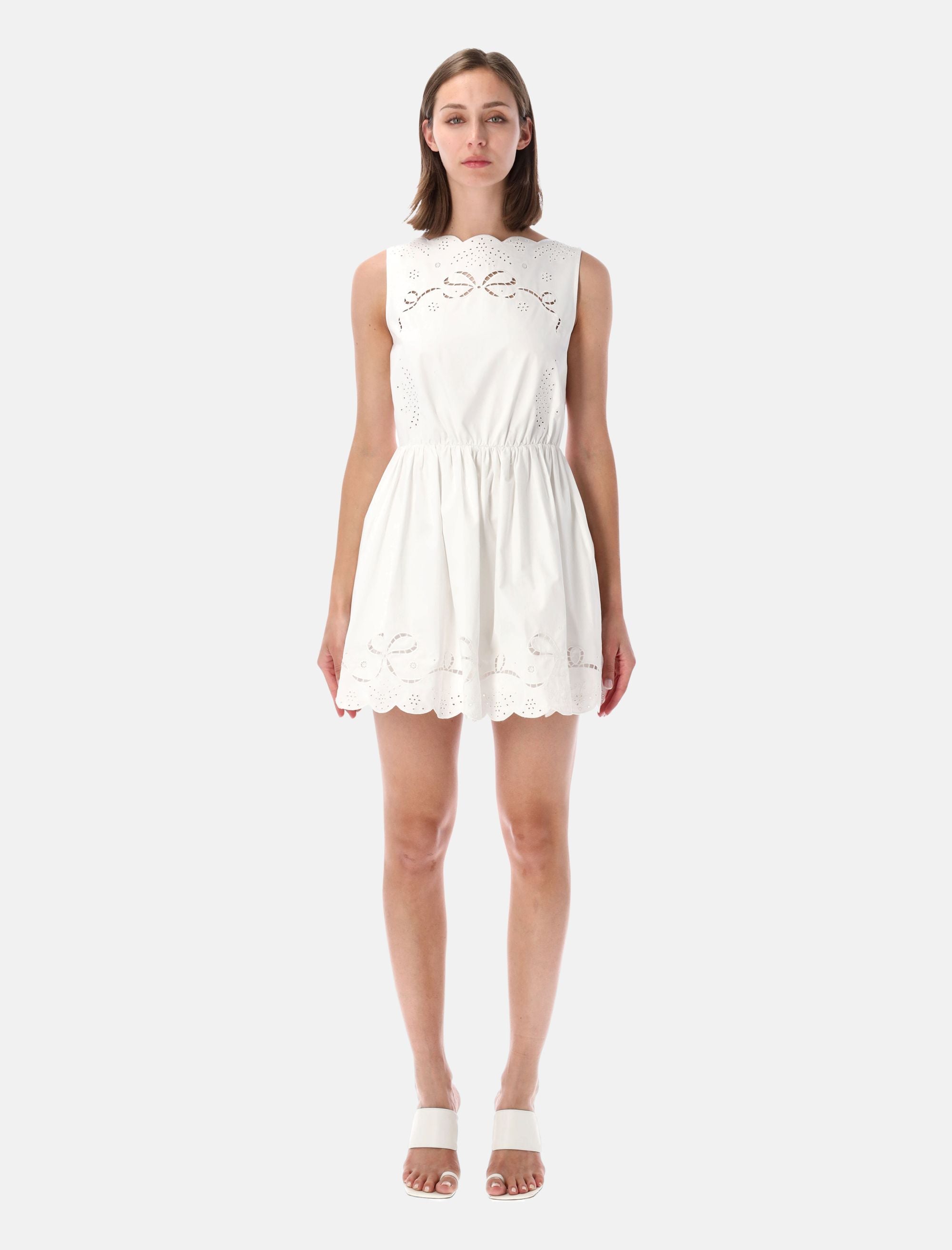 Self-Portrait embroidered cotton mini dress