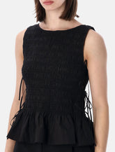 Ganni black smock tie cotton top -  | Spazio Pritelli