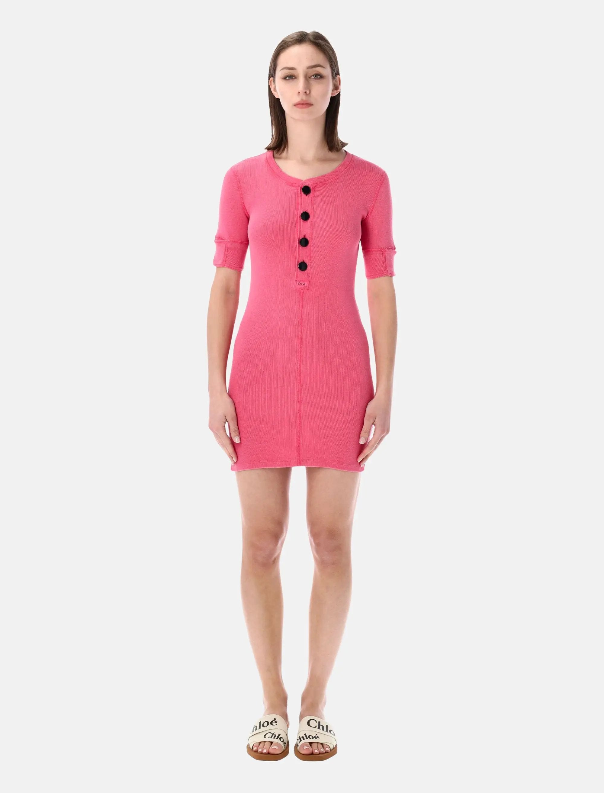 Chloé ribbed cotton Henley mini dress Chloé ribbed cotton Henley mini dress